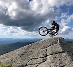 In the midst of an alpine ride in New Hampshire's White Mountains I noticed this perfect eye-catching natural granite feature. I was able to coax Fitzy into styling this air out as I snapped away! Cheers
