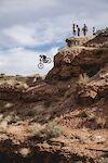Casey Brown hits the top of the double drop on ride day 1 at Red Bull Formation in Virgin, Utah, USA on 29 May, 2021