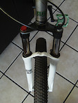 My new Marzocchi 4X fork.  It rides great with both air chambers filled.