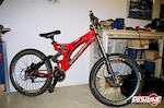 2003 Norco Team DH small
Fox Vanilla RC ProPedal
2003 Marzocchi SuperT Pro
MRP Bones 3 piece crank/chainguide combo
RaceFace Diabolous seatpost, Axiom DH saddle
New Formulas laced to Mag 30's
Easton EA70 bar, ODI Ruffian's
Blackspire 38t ring, SRAM cassette
Tiagra road derailleur
Hayes Mag 8" brakes
spare set of seat stays
all bearings replaced this winter
fork rebuilt