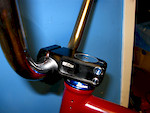 counter-bored 45mm fly stem + bluesix ti stem bolts + modded/polished fit shiv compression cap, colony integrated headset