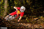 Tyler Skrinek railing the berm at Big Trees with moto inspired style.