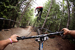 R-Dog and AT riding A-line in Whistler. Photo of the Year submission.  Justin Olsen Deep Summer 2011