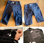 Sheebeest baggies, stretch waistband adjustment and liner details.