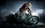 Santa slashing through the snow