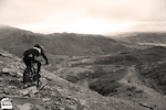Riding the scree slope at Coniston Old Man in the Lake District