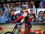 Steve Smith looks at the clock after finishing his race.

Canadian Open Downhill - Crankworx 2013