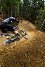 A group of riders enjoy their last laps in the Whistler Mountain Bike Park on closing weekend.