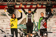 Podium of the last Episode EWS with Tracy Moseley, Anne Caroline Chausson and Cécile Ravanel.