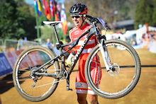 Annika Langvad of Denmark claimed her third world title of her career when she won the women's race of the UCI MTB Marathon World Championships on Sunday.