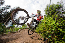 KOLB Andreas of Austria races down the downhill track of the Bikepark Serfaus-Fiss-Ladis during the Kona MTB Festival Serfaus-Fiss-Ladis.ROOKIES in Tyrol, Austria, on August 10, 2014.Free image for editorial usage only: Photo by Felix Schüller.