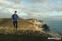 Self portrait of trail running along the South West Coast Path. Bit of a slog up this steep climb but the views back along the coast of Durdle Door made it worth it!