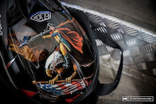 Perhaps the most bad ass helmet yet seen. Troy Lee Designs hand painted a lid for young gun Luca Shaw. Yes, it's George Washington with a rocket launcher, riding an eagle with an American flag in its talons.