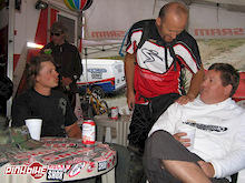 Dawson at home at the SRAM tent and trailer with friends.