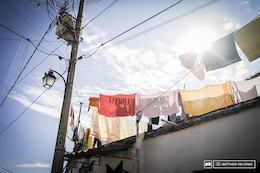It's hard not to think the drying laundry here  looks very much like the prayer flags of Tibet.