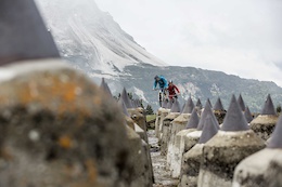 on the way to lake "reschen" in south tyrol, italy: tank traps, built in the 1930s to protect south tyrol from hitler germany, may have stopped war vehicles, but not five mountainbikers. smashing scenery!