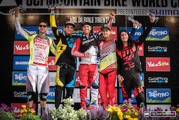 The top five in the overall World Cup standings hold their trophies in Val di Sole.