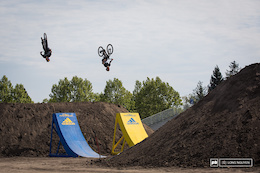 Carson Storch &amp; Connor Gallart flipping the big jump after the drop. You should see plenty of big tricks being thrown here.