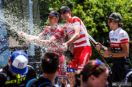 Todd Wells, Benjamin Sonntag and Nic Beechan celebrate, as the top three Pro Men in the Epic Rides race series. Some large checks were taken home.