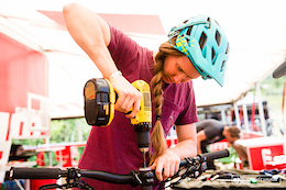 Miranda Miller is more than happy to get stuck in with her bike setup.