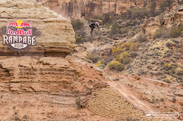 Falling from the sky: step one: enter the Redbull Rampage. Step two: build a ridiculous line. Step three: SEND IT! Carson Storch falling into third place.
