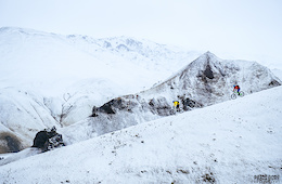 KC Deane and Geoff Gulevich in Landmannalaugar, Iceland. These hills are generally a vast landscape of orange colored rocks, but we caught this area during a mega snow storm and got the landscape captured in a way that is rarely seen.
