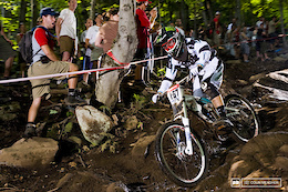 racing in the finals at the 2008 Mt St Anne World Cup Downhill Mountain Bike race