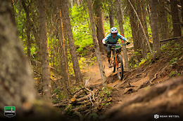 Casey Brown races Stage 5 at Panorama Resort on Day 2 of the Trans B.C. Enduro.