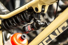 Lockout on Cecile Ravanel's rear shock.  Even though the stages here are long and rough, there are a few with punchy clips and flat sprints were this will come in quite handy.