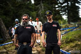 David Trummer and mechanic, Jensen, walking the upper slopes. David apparently can't explain his consistently incredible results this year... he's just riding 'normally'. Go figure.