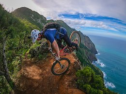 Nose wheelie on the edge of the cliff! Ross McArthur pulling a fine endo turn and swinging the rear over the infamous 'Boca Do Risco' cliff in Madeira, Dec 2019.