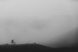 A foggy morning at the British Downhill Series in Fort William, Scotland.
