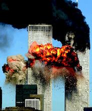 This was taken on 9/11. The photo is of the twin towers in New York struck by the terrorist hijacker's planes.
Remember the people who died on this day.