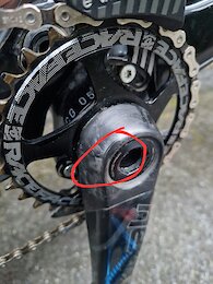 Crack in race face next r cranks, did not notice, head always a click sound and a litle play while pedaling. Was thinking of fault bb bearing or a loose chainring.