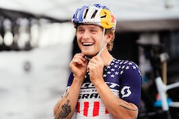 Bjorn Riley Presented with Red Bull Helmet at Les Gets XC World Cup