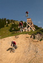 The swiss rider Andreas Halter is dropping the 8 meter drop in Chatel.... He went so for it was at least a 10 meter drop!