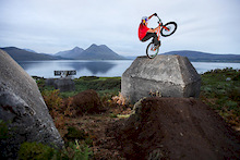 Is this dirt jumping, freeride, street or trials? I've no idea! Danny riding a setup he and his friends built on the island of Raasay, Scotland, during filming for 'Way Back Home'