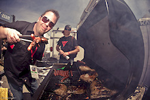 Pinkbike's Julian Coffey serving up the meat at the 2011 Sea Otter Classic