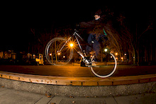first thing's first, This is not "Photoshopped". I know thats not going to be enough for some of the PB critics, so I will explain how I did it later. Foothill College is right behind my Dad's house, so while I was living there I would ride the campus so often the security guards knew me by name. Two of my good friends came by to ride with me one night, but instead of riding I decided to shoot, having this image in mind. Just after shooting this frame the cops showed up, but instead of kicking us out or worse, he watched for a while and wished us a good night. PHOTO NERDS: Alright, the ghosting effect IS NOT PHOTOSHOPPED, clear enough? It was done by making a long exposure (around the 2 second mark) and right as Dan rode thew the frame I popped the flash, and let the exposure finish up. So thats open camera shutter before dan enters the frame, wait until he's were I want him the pop the strobe then let the shutter close. Convinced?