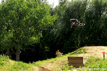 Opening day at Valmont Bike Park! Here Cob aws the crowd with a nicely boosted table!