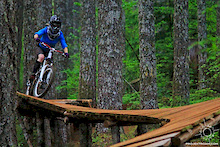 Jessee Maule riding some wood at Black Rock Trails in Falls City, OR.