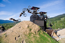 Andreu Lacondeguy jumps during the Red Bull Joyride event in Whistler BC on July 23, 2011