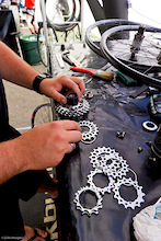 Hand built. It may be old school, but it ensures that riders have exactly the gears they want; Andy Ward piecing together the gear spread ordered up by fifth place finisher Cameron Cole of Lapierre Racing.