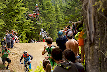 T-Mac steezing it out during the unofficial World Championship whip off contest during Crankworx.