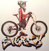 my good buddy Dez is a tattoo artist and he drew me this up of me on my Norco DH rig.

Check him out on PB timelessgrafix