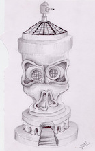A tattoo design based around my obsession with spray cans with faces but slightly taken it further, using more of my imagination to create a spray can house or watch tower like in the way, that someone can walk inside it and control the nozzle cannon at the top to spray a design out.