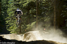 A Line was dusty. Shoot--the whole mountain is dusty. Goggles are pretty much mandatory for flying the friendly skies of A-Line and the Whistler Bike Park as a whole.