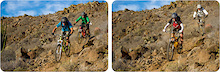 Richie Schley and Joey Sanchez ride down the mesa trail at Punta San Carlos.