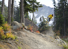 Jimmi styling it up in full fall colors on the closing weekend of the Whistler Bike Park