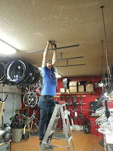 Never enough storage  Zach installing some more custom tire and wheel ceiling racks